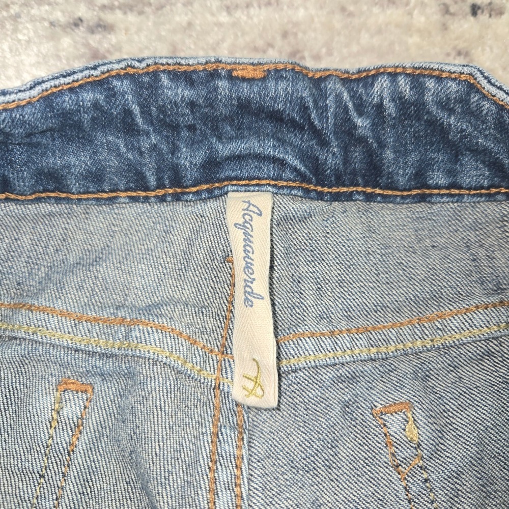 Acquaverde Blue Flare Leg Denim Jeans Snap Button Hem Medium Wash Bell bottom - Picture 9 of 16